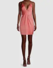 $175 Aidan Mattox Women's Pink Sleeveless Plunging Twist Sheath Dress Size 8