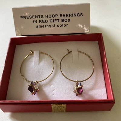 Avon Presents Hoop Earrings in Gift Box Amethyst Color New in Box - (2008)