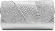 [ESOMAVRIX] Clutch Purse Evening Bag Women Pleated Flip Handbag with Detachable Chain Party Handbag Wedding Bag for Banquets, Silver/4052