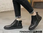 FINDSENSE品牌 四季款 新款 日本 男 高品質 真皮 復古 做舊 拉鏈 高幫皮靴 舒適 增高 馬丁靴 潮流鞋子