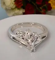 Vintage Ring Size 8 Austrian Crystal Baguette Mid-Century 14KT Gold Plate 6L
