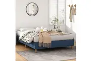 DREAMO Metal Mattress Foundation Platform Bed with Fabric Navy Cover Double