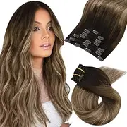 Moresoo 20 Inch Double Weft Hair Extensions Clip in Sew in Hair Extensions 120 Gram 7 Pieces Balayage Color Brown to Golden Brown and Blonde Brazilian Clip in Hair Extensions 120 Gram 7 Pieces