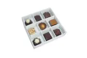 100 Pack of White Card Chocolate Sweet Soap Product Retail Gift Box - 9 bay 4x4x3cm Compartments - Clear Slide On Lid - 12x12x3cm