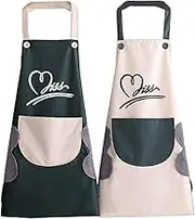 2 Pack Kitchen Cooking Aprons, Waterproof and Oil-Proof Wipe-able Hand Apron, Chef Apron with Pockets for Women Men Beige