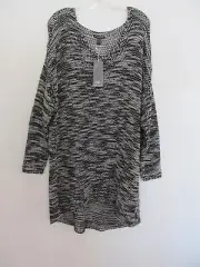 Eileen Fisher V-Neck Top-Space Dyed Cotton Tape-Black & Ivory-Size 2X-NWT $248
