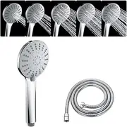 [Decaura] 5-Mode Handheld Shower Head Round with 150cm Shower Hose High-Pressure Spray Massage Chrome