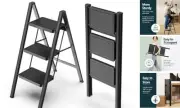 Ladder, Folding Step Stool with Non-Slip Pedals, Portable 3 Step Black