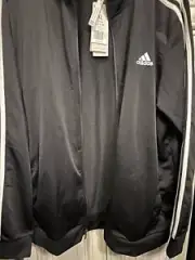 Adidas Men's Black Zip Front Jacket White Stripes Pockets Size XL