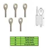 Hand Aircraft Eye Stainless Steel 5 PC 3/16'' Wire Rope Swage Eye Terminal