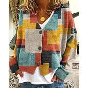 Women's Sweater Cardigan Fashion Streetwear Daily Plaid Color Block Ribbed V Neck Knitted Print Long Sleeve Regular Tops Knit Holiday Going out Weekend Yellow
