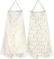 ARefugen 2Pcs Muslin Nursing Cover for Breastfeeding - Arch Neckline Hoop for Mom, Breathable Privacy Shield Travel Friendly Lightweight Adjustable Strap Summer Comfort Nursing Apron