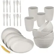 Wheat Straw Dinnerware Sets Lightweight & Unbreakable Dishwasher Microwave Safe