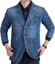 [Bciopll] Men's Denim Blazer Male Jean Suit Jacket Coat Three Buttons Denim Outwear