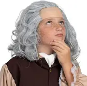 Grey Benjamin Franklin Wig - Receding Hairline Old People Senior Citizen Gray Balding Costume Wigs Dress Up Accessories Head Cap