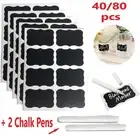 40/80X Jar Labels Stickers Blackboard Labels Chalk Pen Kitchen Pantry Spice Herb