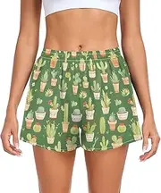 [FRODOTGV] Sprouting Cacti Spring Green Athletic Shorts for Women Ouick Dry Swim Shorts for Indoor Boating Travel Yoga Sports S