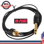 10pcs Tattoo Power Supply Silicone RCA Clip Cord 1/4" Phono Plugs 6 ft Black