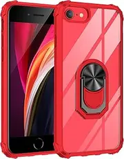 UEEBAI Case for iPhone 6 iPhone SE 2020 iPhone 7 iPhone 8, Ultra Slim Shockproof Military Grade Clear Case Anti-Scratch Kickstand Cover with 360 Degree Rotatable Ring Holder Magnetic Car Mount - Red