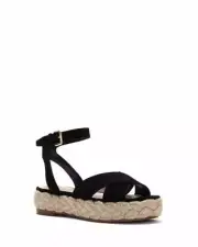 Vince Camuto Delindan Black Suede Wedge Ankle Strap Flatform Espadrille Sandal