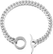 Dog Choke Chain Collar High Polished Cuban Link Chain 10MM Strong Heavy Duty Chew Proof Adjustable Training Walking Collar with Toggle Clasp and Dog Tag for Small Medium Large Dogs(10MM, 10")