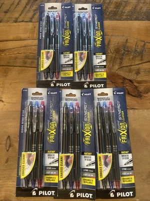 Pilot FriXion Synergy Clicker Gel Pens Extra-Fine 0.5 mm Erases Ast Ink 3PK X 5!
