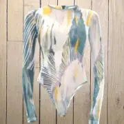 Andrea Iyamah Bodysuit Womens XL Sheer Swimwear Mesh Leotard Abstract Artsy Boho