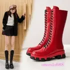 Women's Riding Boots Flats Lace Up Mid-calf Knight Boots Winter Snow Boots Shoes
