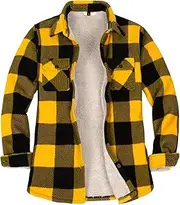 [ThCreasa] Womens Sherpa Fleece Lined Flannel Shirt Jacket Warm Button Up Plaid Shirt Jac (Sherpa Fleece Throughout)