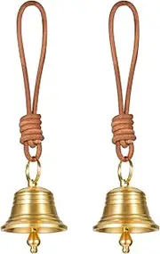 2pack Brass Bells Hanging for Door Knob,Rustic Gold Brass Bell Vintage Bell Hanging for Home Garden Christmas Decor,Bell for Door Opening,Shopkeepers Bell Decorative Doorknob Ornaments (Gold)