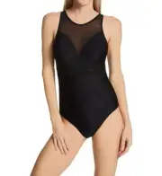 Panache NOIR Onyx Chic Moulded Plunge One Piece Swimsuit, US 34D, UK 34D