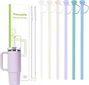 Replacement Silicone Straw for Stanley Cup 31cm Reusable Straws with Straw Cover Long Drinking Straws with 2 Cleaning Brush for Stanley Tumbler 40 oz 30 oz Cup, 6 Colors