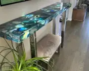 Blue Agate Side Coffee Table Tops, Agate Gemstone Counter Desk Table Hallway Dec