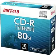 Buffalo RO-CR07M-010CW/N CD-R for Music, 1 Recording, 80 Minutes, 700 MB, 10 Sheets, White Label Case
