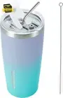 Insulated Stainless Steel Tumbler, Coffee Cup with Lid and Straw, Double Wall Va