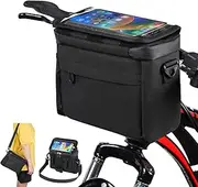 BLAZDEVE Bicycle Basket Front Bag with PVC Touch Screen Phone Holder, Black Bike Handlebar Bag, Waterproof Bicycle Basket Bag with Removable Shoulder Strap for Pets, Shopping, Commuter and Camping