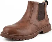 [FouncY] Mens Casual Steel Toe Cap Safety Trainer Shoes Lightweight High Top Work Boots Work Shoes Industrial Protective Sneakers-Brown||40