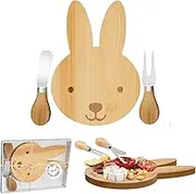 Easter Rabbit Shaped Charcuterie Board Bunny Wood Cheese Board Spring Party Favors Cutting Board Serving Board Platter with Knife Set for Kitchen Decoration Baby Shower Tray Decor (1)