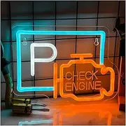 Sign Lamp Check Engine Neon Sign Engraved LED Light USB Powered for Garage Workshop Auto Repair Shop Party Man Cave Art Wall Decor 35cmx26cm