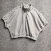 True Religion Women Logo Zip Mock Neck Crop Top Short Sleeve Size XL Gray NWT