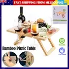 Bamboo Picnic Table With Wine Glass Holder Rack Folding Tray Outdoor Portable AU