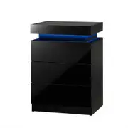 Bedside Tables 3 Drawers Side Table RGB LED High Gloss Nightstand Cabinet