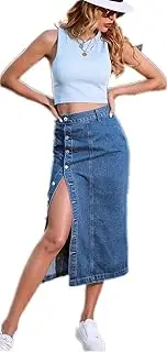 [ELSTAROA] Women's Casual High Waisted Solid Button Up Denim Jean Skirt
