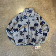NWT Vintage BackPack Bear Pattern Brown Fleece Zip Up Jacket Men’s L/XL