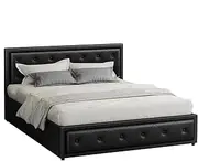 ALFORDSON Bed Frame with Gas Lift Storage Base Double Size, Bed Platform Foundation with PU Leather Upholstered Tufted Headboard for Mattress Topper, Della Black