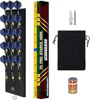FDLS Wall Mounted Darts Holder Displaying 15pcs Steel Tip or Soft Tip Darts | Dart Caddy for Wall with Metal Hook, Come with Darts Throw Line Marker, Accessory Bag, and Darts Sharpener