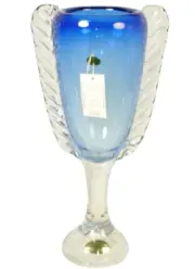 Art Glass Blue Trophy Vase by Adam Jablonski Hand Blown Poland New
