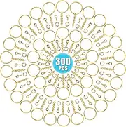 Keychain Rings Kit for Crafts Gold, PAXCOO Includes 100Pcs Split Key Ring with Chain, 100pcs Jump Rings and 100pcs Screw Eye Pins for Resin Keychain Making