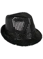 Sparkly Black Sequinned Adults Fedora Hat