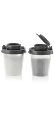 Tupperware Salt & Pepper Shakers Set! Sheer Container With Black Seals New!